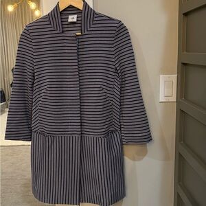 Cabi Navy and Gray Striped Car Coat Size Small
